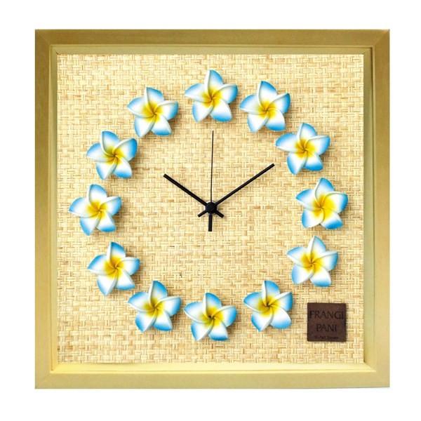 壁掛け時計 アートパネル おしゃれ ハワイ 南国リゾート プルメリア 花 かわいい 木枠 ウォールクロック ナチュラル 6,283円