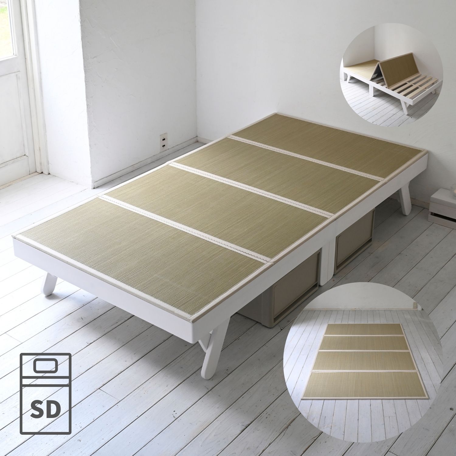 畳ベッド 折りたたみ 折りたたみベッド い草 畳 木製 パタントベッド セミダブル ホワイトウォッシュ(ラッカー塗装)