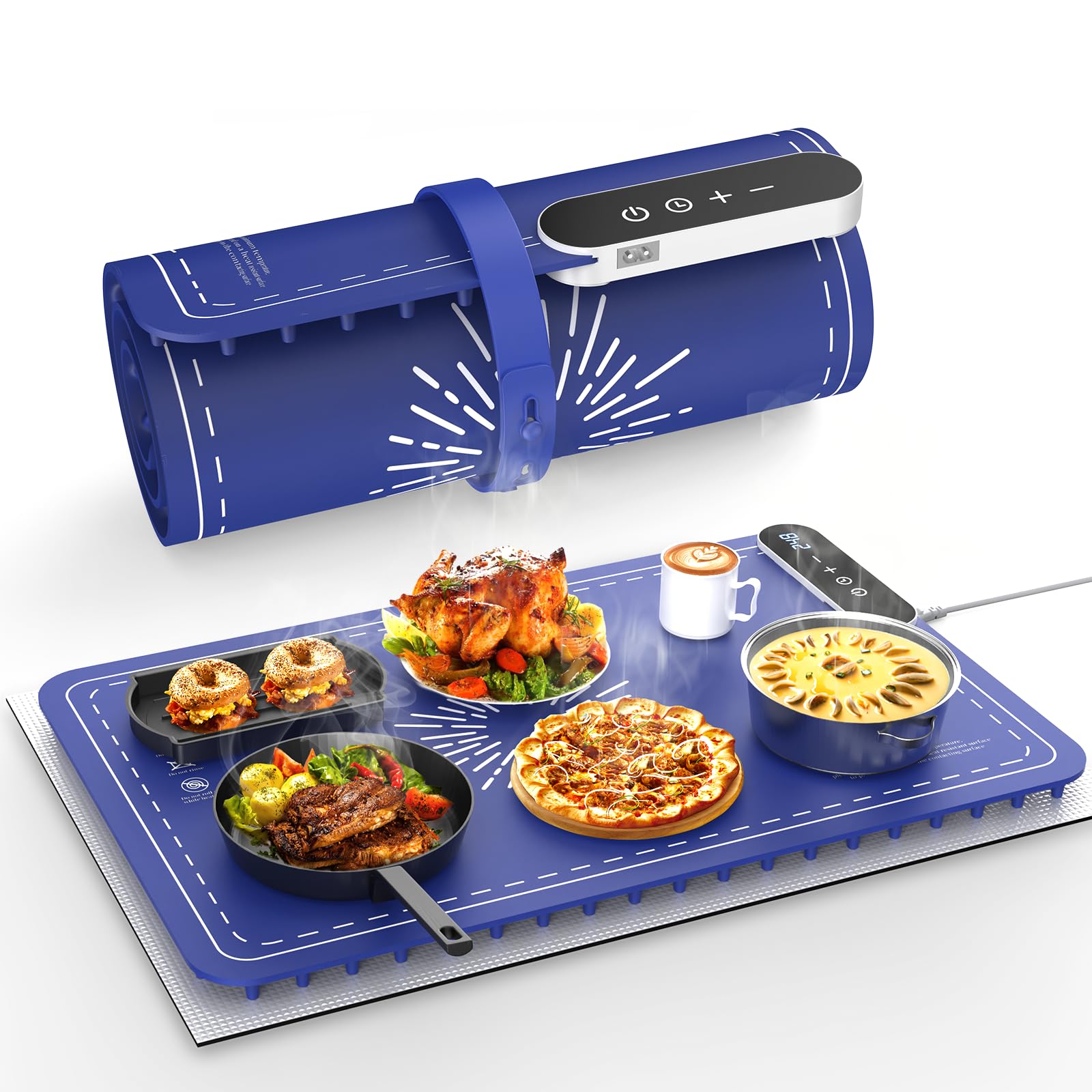 【王道雑誌で紹介】保温プレート 高速電気保温トレイ 9段階の温度調整40℃120℃ フードウォーマー 多機能食品断熱ボード チャイルドロック 折りたたみ式 自動シャットオフ 食品温暖化マット レストラ