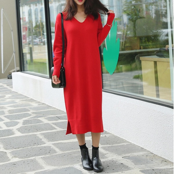 ジュイド Vネック ニット ロング ワンピース