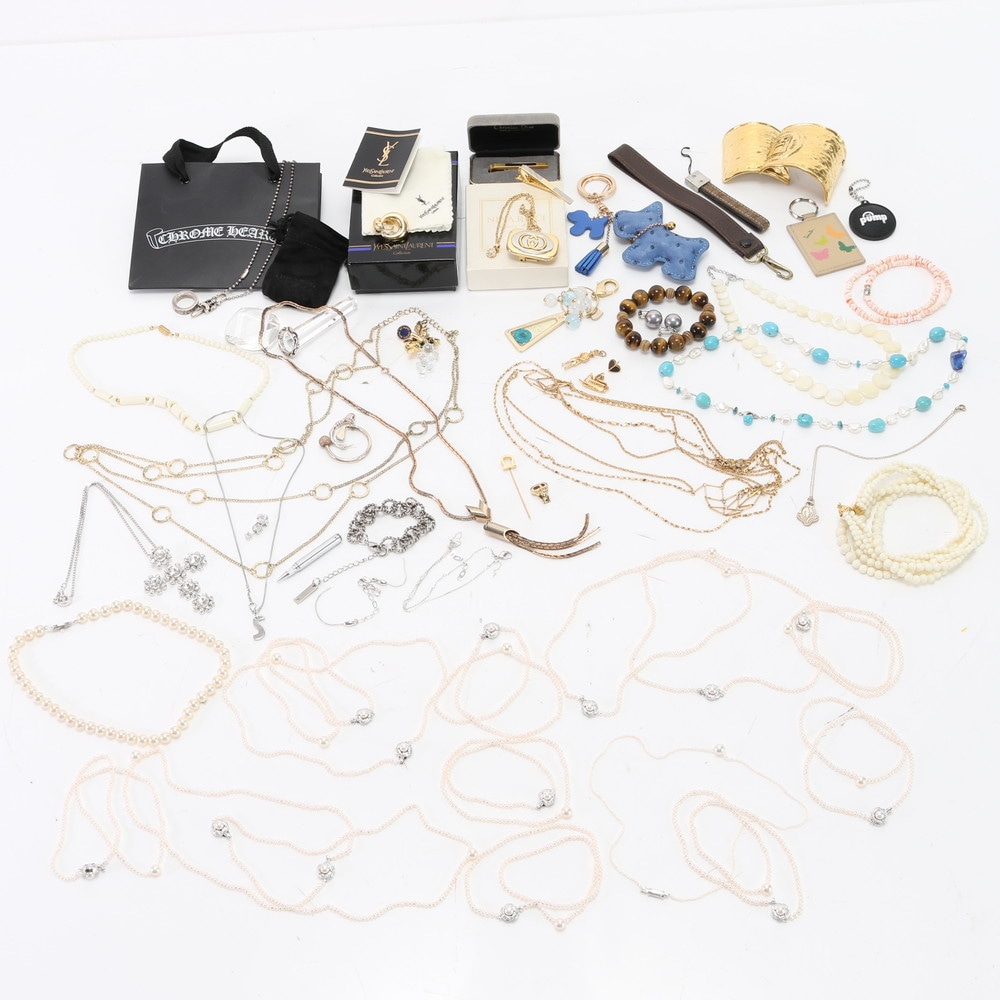 まとめ 60点 セット シャネル ディオール イヴサンローラン フェラガモ など アクセサリー ネックレス ブレスレット パール リング 指輪 メンズ レディース HRM Z5-4 中古
