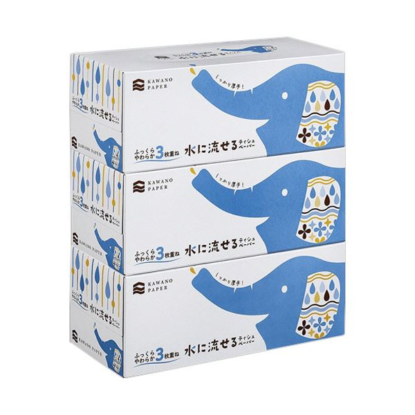（まとめ） 河野製紙水に流せるボックスティッシュ 3枚重ね 120組／箱 1パック（3箱） [x10セット]ティッシュペーパー
