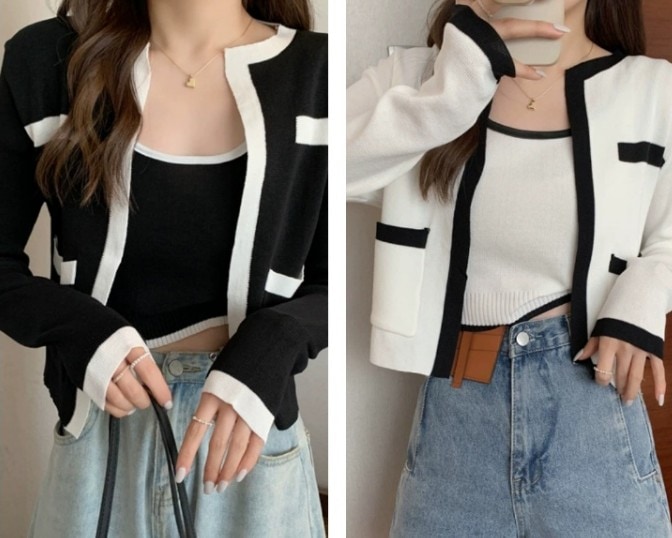 ソフトデイリー配色ナシカーディガンセット