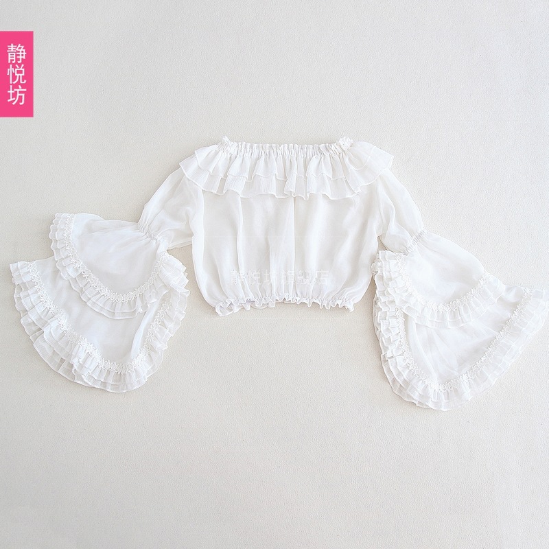 大人/子供用シフォンスリーブベルスリーブシフォンシャツロリータワンショルダーボトムシャツガールズドレス