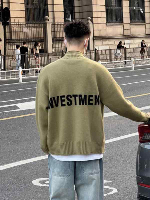 メンズ ファッション 男性用 オシャレ シンプル 大人 かっこいい 大きいサイズ ストリート 紳士服 ヒップホップ HipHop 春 ニット セーター ジャケット 手紙 ジャケット ジッパー スタンド