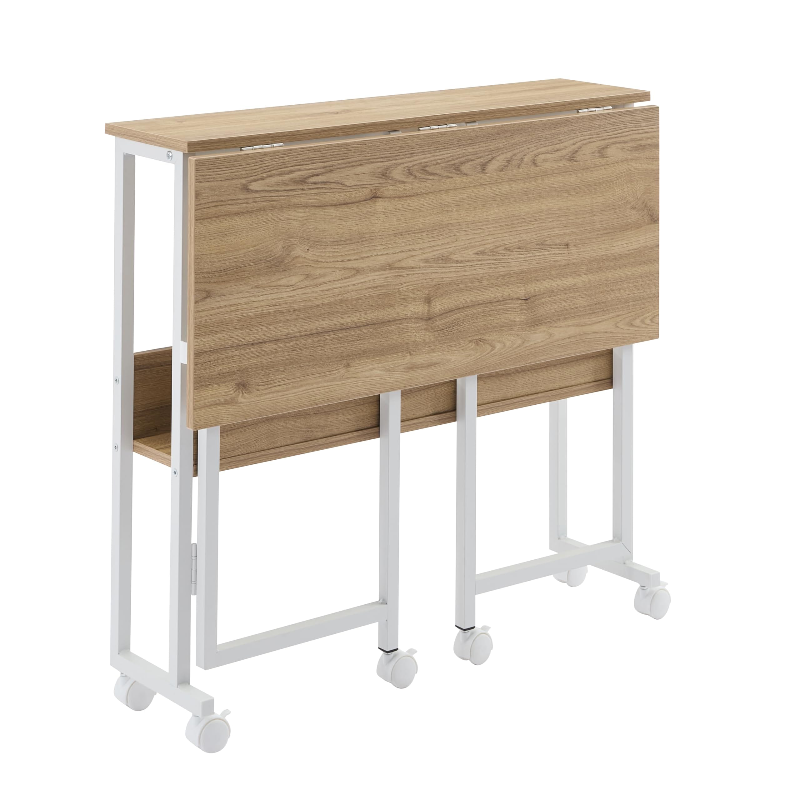 SYALEN 折りたたみデスク テレワークデスク 幅80 奥行53 高さ75cm 省スペース 多機能テーブル 机 コンパクデスク メラミン加工 木製 モニターアーム取付対応 ナチュラルウォルナット/白