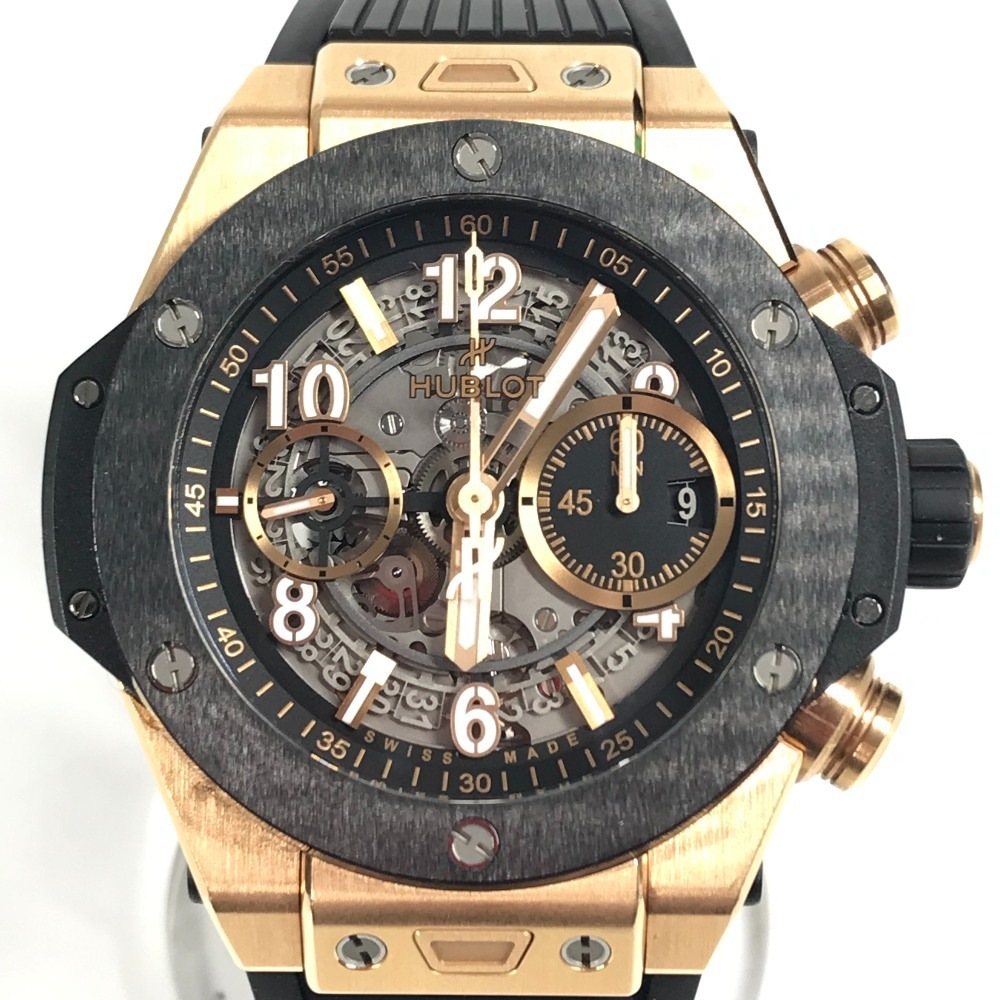 HUBLOT ウブロ 腕時計 421.OM.1180.RX ウニコ キングゴールドセラミック 裏スケ ウォッチ メンズ時計 K18 金 Au750 ブラック