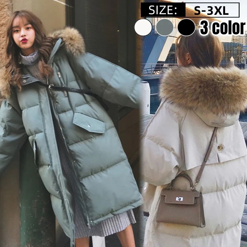 冬ロングコート 厚手保温 中綿コートレディース 韓国ファッション 暖かいアウター 防寒 大きいサイズ体型カバー  ダウンジャケット 付 ふさふさした帽子 /着痩せ ジャケット裹起毛30%までに制限 5,331円