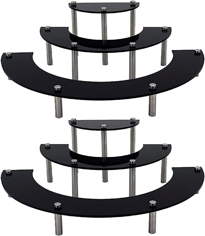 フィギュア ケース ディスプレイ ラック アクリル棚 ステージ 展示 階段 2個セット(黒色, 3段 2個セット)