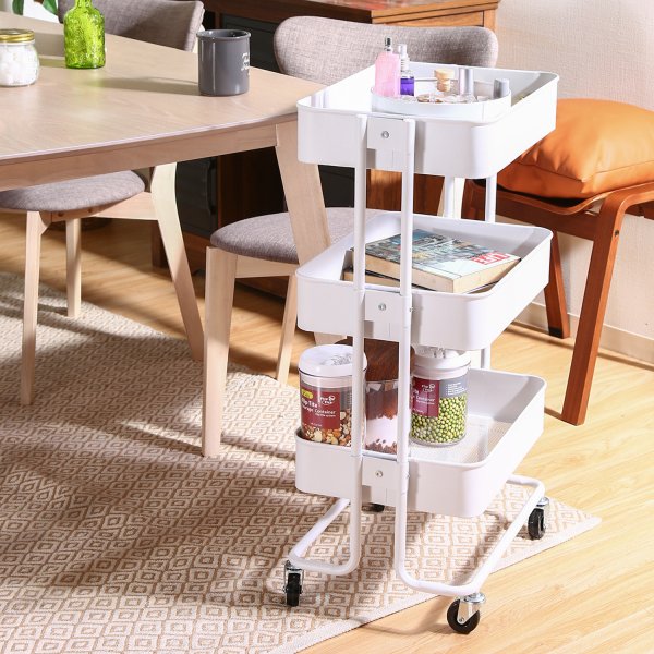 キッチンワゴン 14266 3段 スチール キャスター付き ホワイト