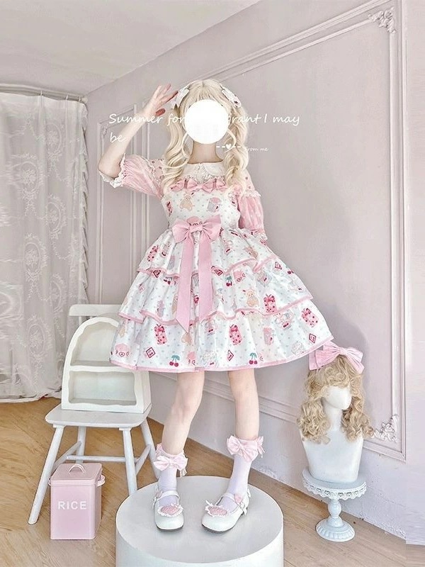 ロリータワンピース 可愛いワンピース ジャンパースカートシャツ 甘ロリータ 甘ロリ お姫様ワンピース プリンセスドレス Lolita ロリータ服 リボン フリル 可愛いコスチューム ゴスロリ コスプ