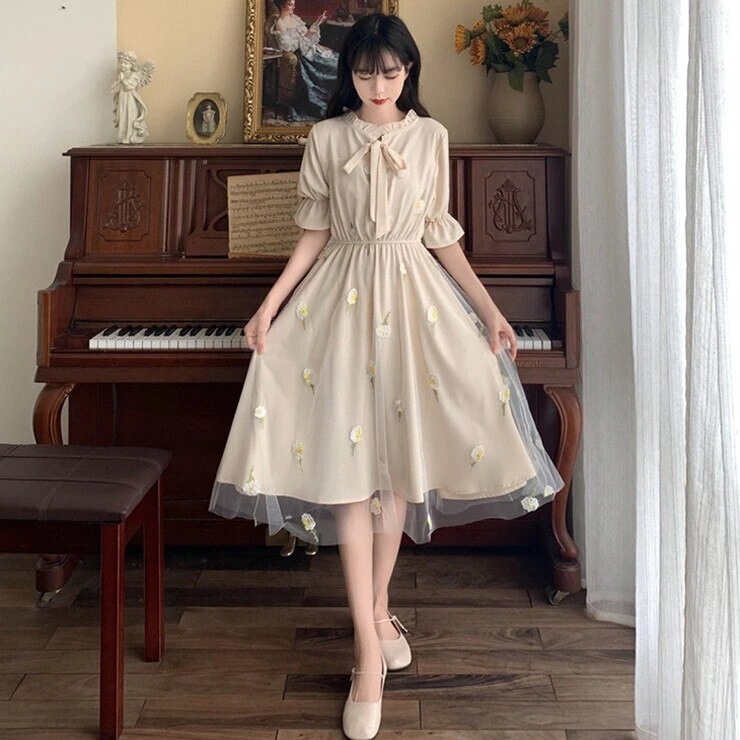 ワンピース　ロングワンピース　ロング　マキシ　マキシワンピース　 総レース　シフォン　フレア　フリル　ウエストマーク ハイウエスト　 おしゃれ　カワイイ 韓国 大人可愛い エレガント　キレイ　デーﾄ