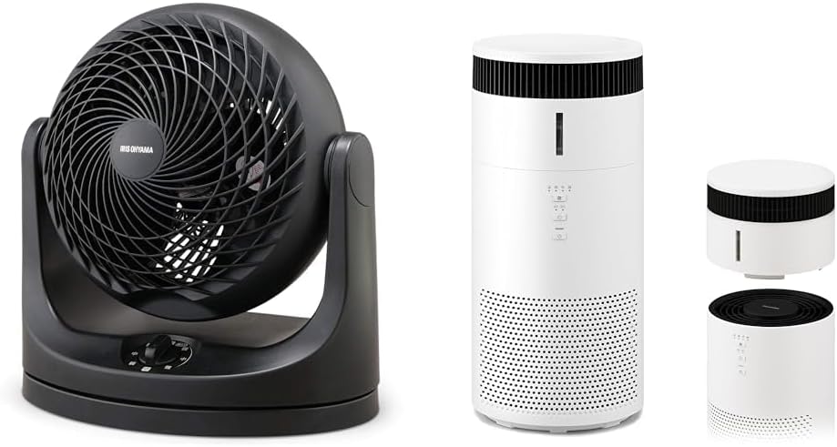【本体＋加湿空気清浄機セット】アイリスオーヤマ サーキュレーター 静音 14畳 首振り マカロン PCF-MKM18-B ブラック+ アイリスオーヤマ 空気清浄機 加湿機能付き 10畳 加湿空気清浄機