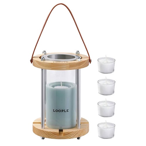 LOOPLE キャンドルランタン ウッド L アクア 極上のチルキャンプ