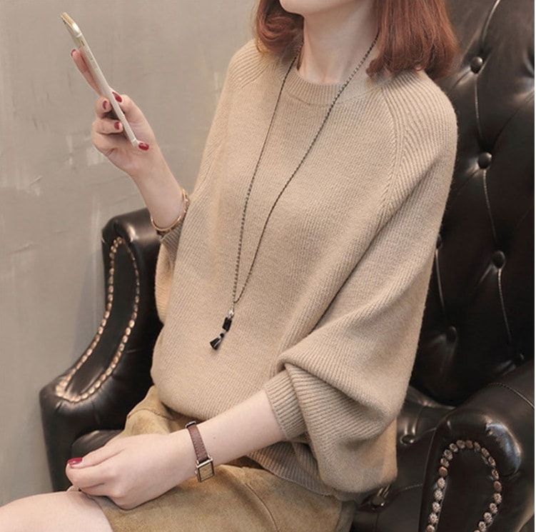 ドルマン袖トップス ラウンドネックニットセーター カジュアルニットセーター 秋冬トップス トップス ニットソー セーター プルオーバー 袖あり 長袖 ドルマンスリーブ Uネック ラウンドネック ワイド