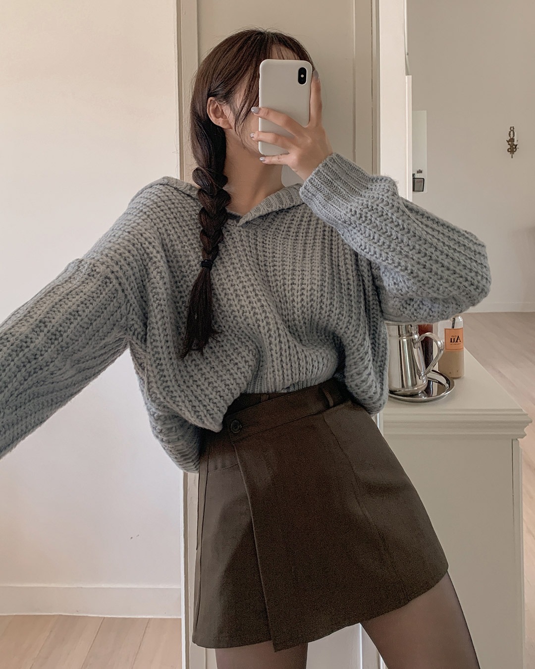襟付きオーバーフィットニット韓国ファッション レディース