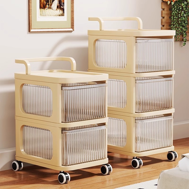 家庭用リビングルーム用のスナック収納キャビネットホイール付き子供用おもちゃストレージラック移動可能な多層ベッドルームクランプストレージキャビネット