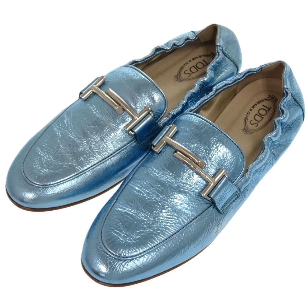 未使用品 ローファー T TIMELESS Tタイムレス ダブルT XXW79A0X010YF3 レザーシューズ レザー/メタリックレザー ブルー 1604【中古】 レディース