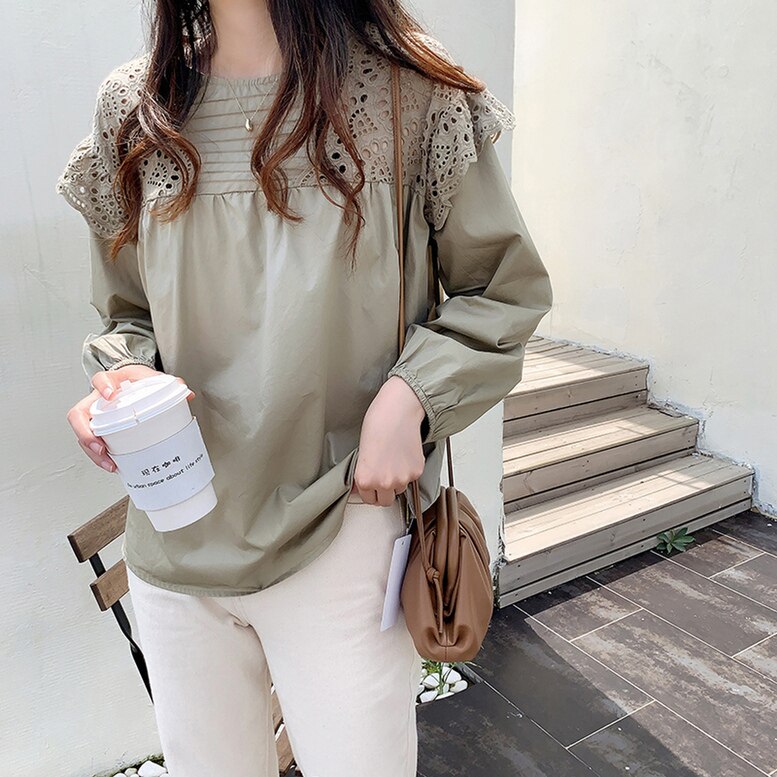 3color 肩レースブラウス コンビレーストップス レースフリルブラウス トップス シャツ ブラウ