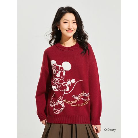 熱風2024年春女性ミッキー新年軍服ニット新年赤ゆるい年越し赤いセーター