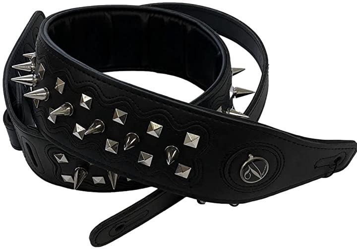 ギターストラップ レザー スタッズ 鋲 スパイク(コーンスパイク)