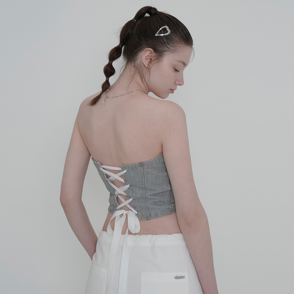 DRAPE DENIM BUSTIER TOP-GRAY 10,249円