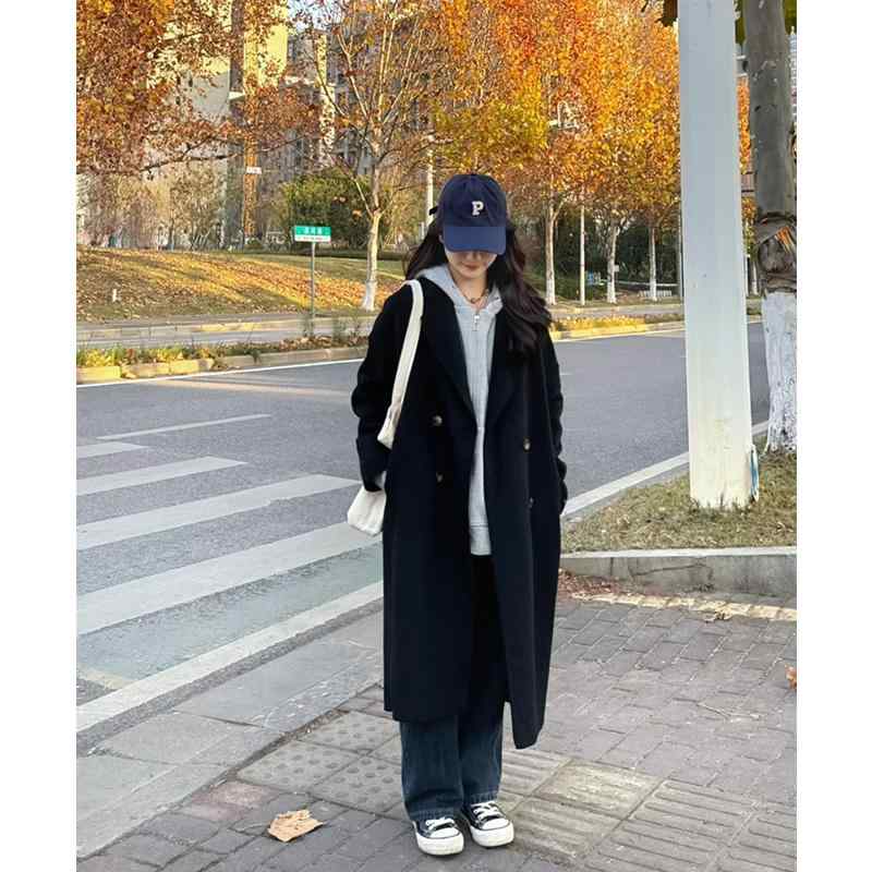 秋冬 コーデ レディース ファッション オシャレ 服 カワイイ シンプル 大人カワイイ 大きいサイズ 黒 ウール コート 子供 韓国スタイル ミドル丈