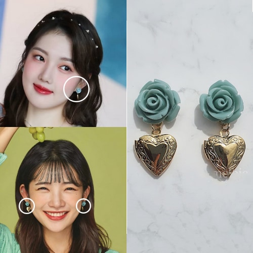 [ヨジャチングイェリン着用] Antique Mint Rose ピアス イヤリング 韓国ファッションジュエリー セレブが愛するカスタムジュエリー SNSで人気