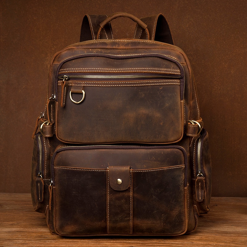 時間が復古して気が狂っている馬の皮のリュックサック男性の手の手の頭の層牛革のランドセル真皮のカジュアルなかばん男性のバッグです