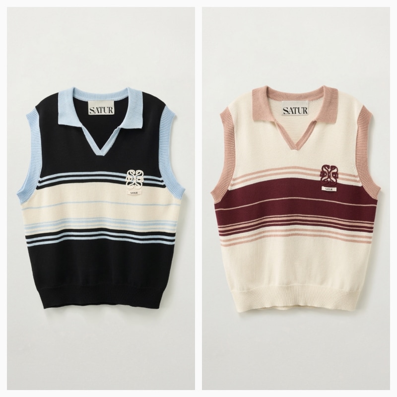 【SATUR】26SS [RIIZEs Pick] OPEN COLLAR KNIT VEST : 2COLORS