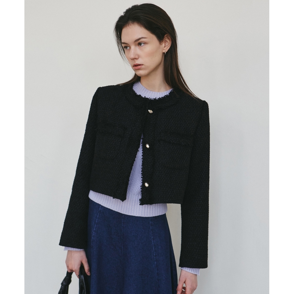 ニック&ニコールシャーロットクロップツイードジャケット_ブラック