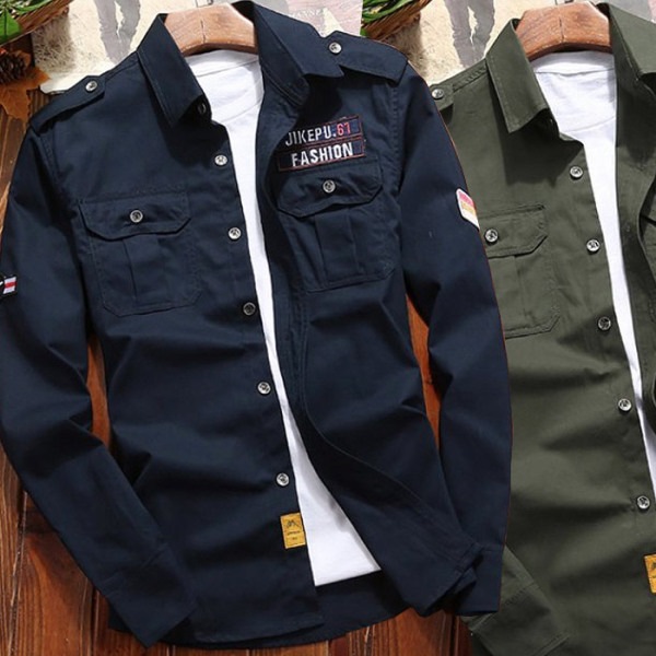 メンズJIKEPU61Epauletカラー長袖南方シャツ