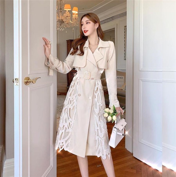 レディース 腰止めひも 細身 謝恩会 送別会 コート 縫付 レース エレガント トレンチコート O