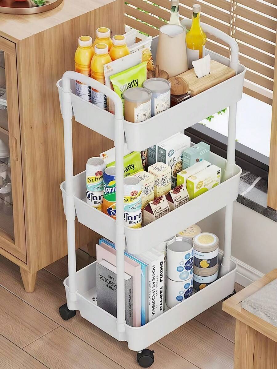 実用的なプラスチック製キャスター付きワゴン収納棚ユニットハンドル付きユーティリティカートキッチンオフィスリビングバスルームお菓子やおもちゃの多目的可動式収納オーガナイザーホームやオフィ