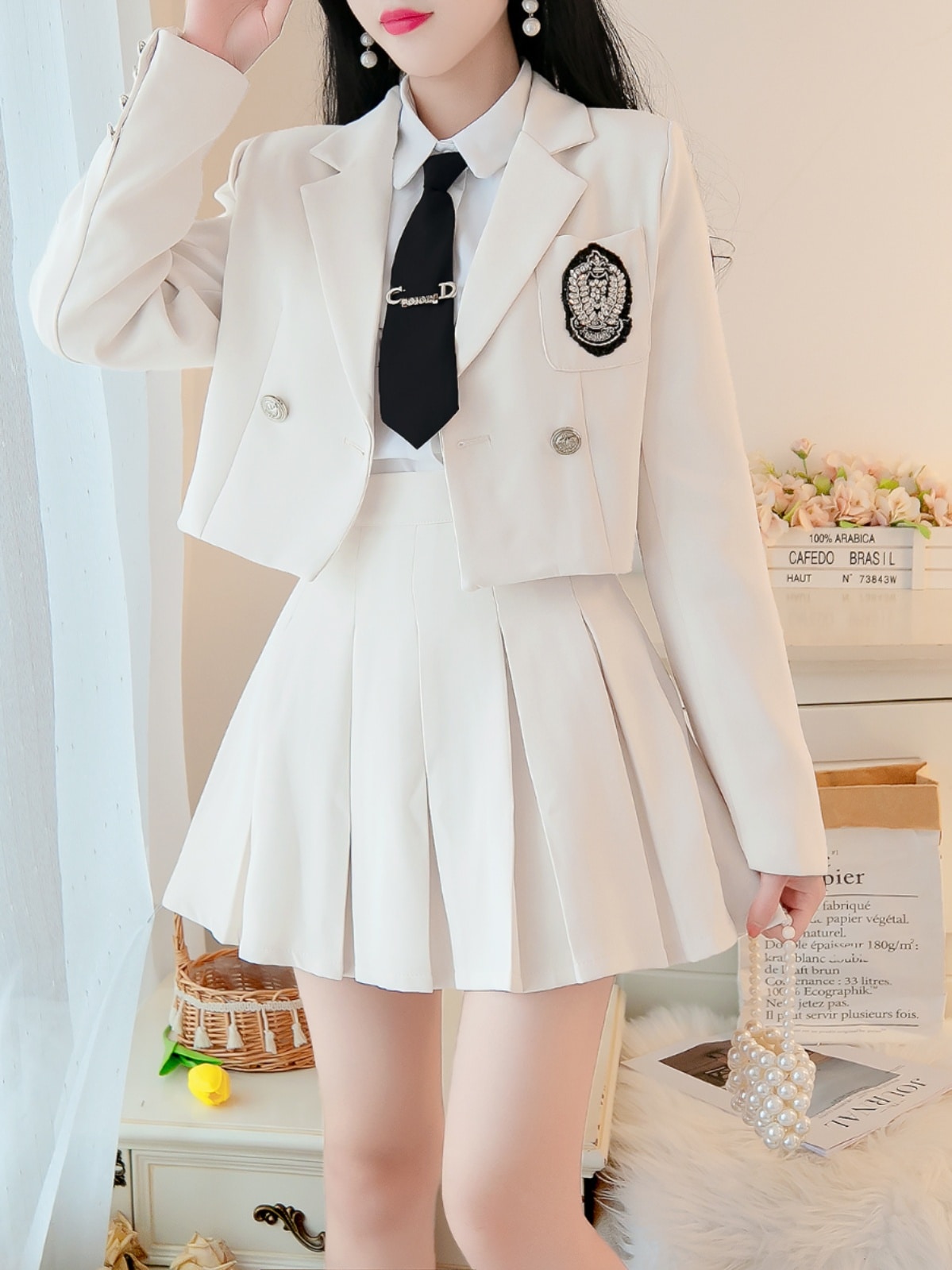英国カレッジスタイルスーツ女性用2024秋新作jk制服スーツショートジャケットプリーツスカート年齢軽減2点セット