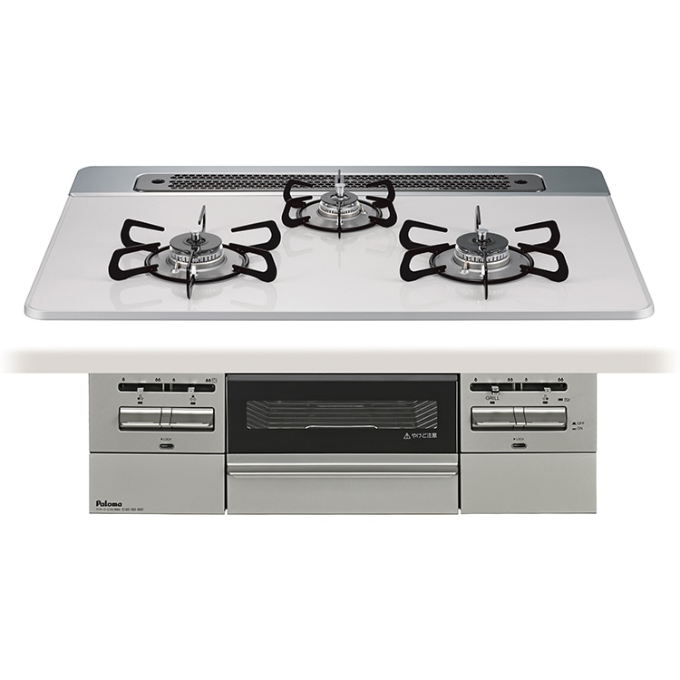 ビルトインコンロ ブリリオ プロパンガス ３口ガスコンロ 75cm幅 水なし両面焼グリル 温度キープ機能 ティアラシルバー PD-743WS-75CV-LP