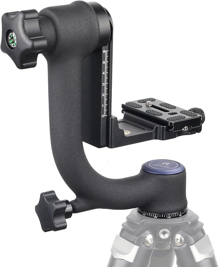ジンバル雲台 アルミ合金 360度回転 パノラマ アルカスイス規格 クイックシュー 三脚ヘッド DSLR 望遠レンズ デジタル一眼レフカメラ用 大型雲台 野生動物 野鳥撮影 スポーツに対応