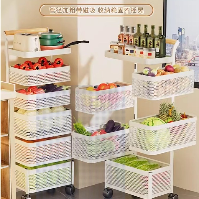 回転野菜収納ラックステンレス鋼取り外し可能な磁気野菜バスケットキッチンフロアスタンドギャップストレージラックラック