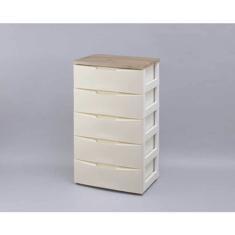 アイリスオーヤマ　IRIS OHYAMA　デザイン ウッドトップチェスト 5段 レギュラータイプ (アイボリー&アッシュブラウン/約幅56×奥行42×高さ100cm)