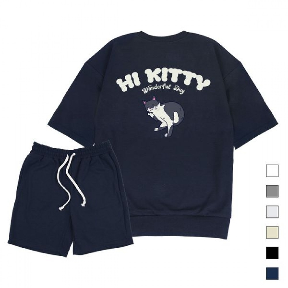 [Paul&Paul] ハイキティオーバーフィット半袖スウェットシャツショーツセットユニセックス