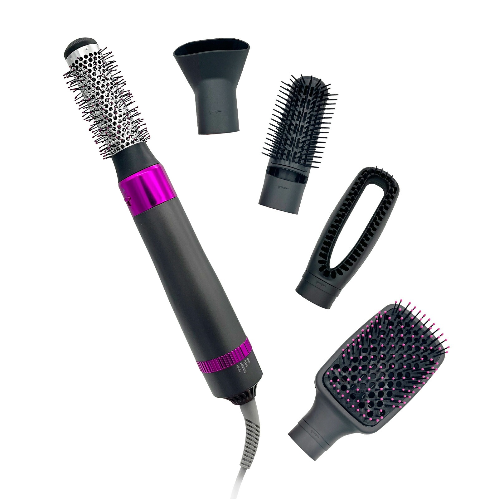 ドライヤー 5in1 ヘアドライヤー 速乾 大風量 くるくるドライヤーカーリングドライヤー ブローブラッシング 5種アタッチメント付き 温度調節 青光ケア マイナスイオン 軽量 回転スイッチ 操作簡単