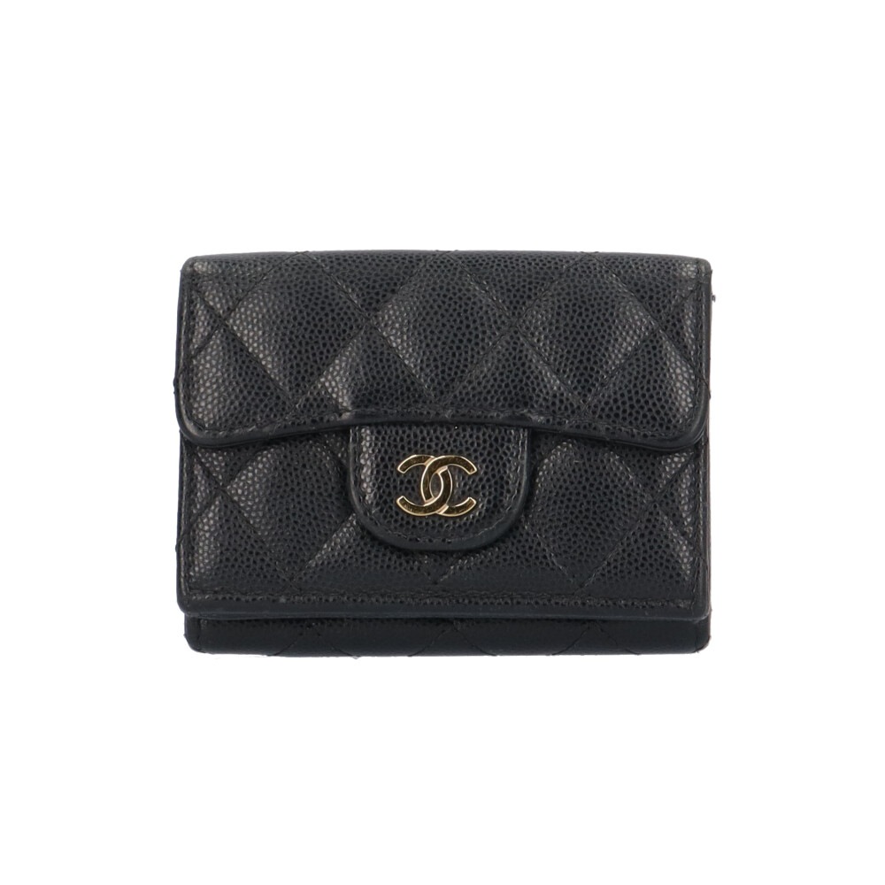 シャネル クラシック スモール フラップ ウォレット マトラッセ 三つ折り財布 キャビアスキン AP0230 CHANEL 中古