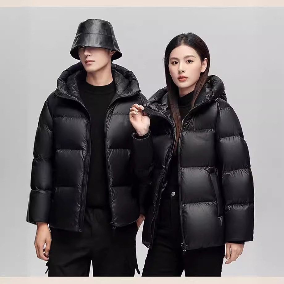 オフシーズンホワイトダックダウン無洗浄光沢のあるダウンジャケット男性と女性のためのショート肥厚ブラックゴールド韓国スタイルルーズ大きいサイズジャケット