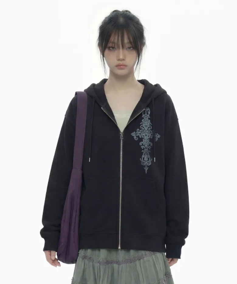 [UNISEX]SIM CROSS フードジップアップ_GRAY/BLACK