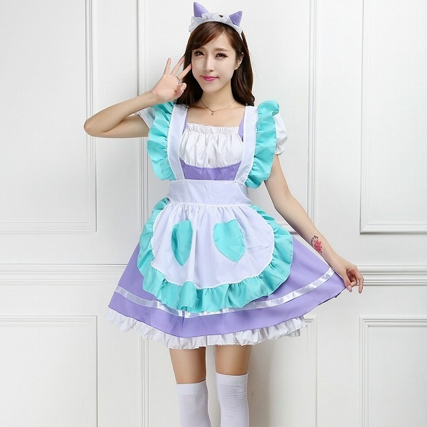 人気 新作 紫エプロン メイド服 コスプレ衣装 【5401】