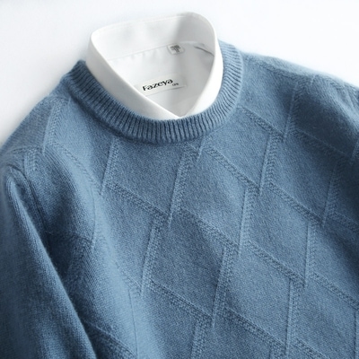 2020冬の新型カシミヤメンズ丸首厚手でゆったりしたセータービジネスカジュアルニットのボトムカーディガン