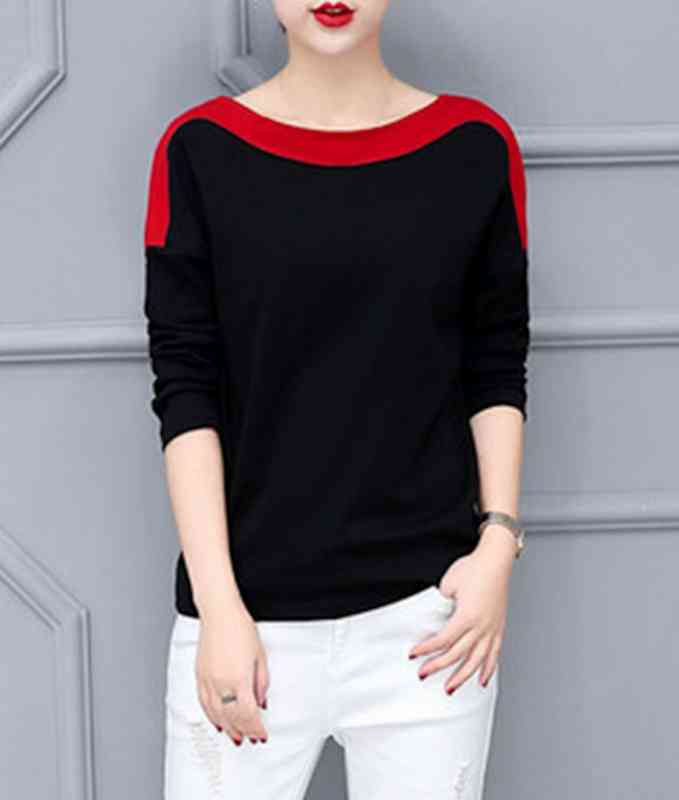 Tシャツ レディース カットソー コーデ 暖かい おしゃれ カジュアル トレーナー ロゴ ゆったり 長袖 春 綿 キャンバー ブラウス かわいい 秋 冬 ブラック Vネック ブランド 大人 シャツ 4