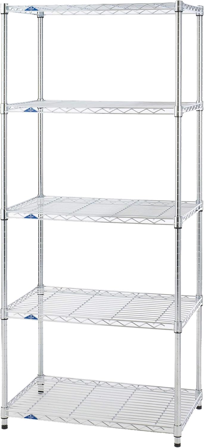 ドウシシャ ルミナス スリム ラック スチールラック 収納棚 幅75 5段 防サビ加工 キャスター付き 頑丈 耐荷重135kg (棚板1枚あたり) 豊富なカスタムパーツ ポール径25mm キッチン