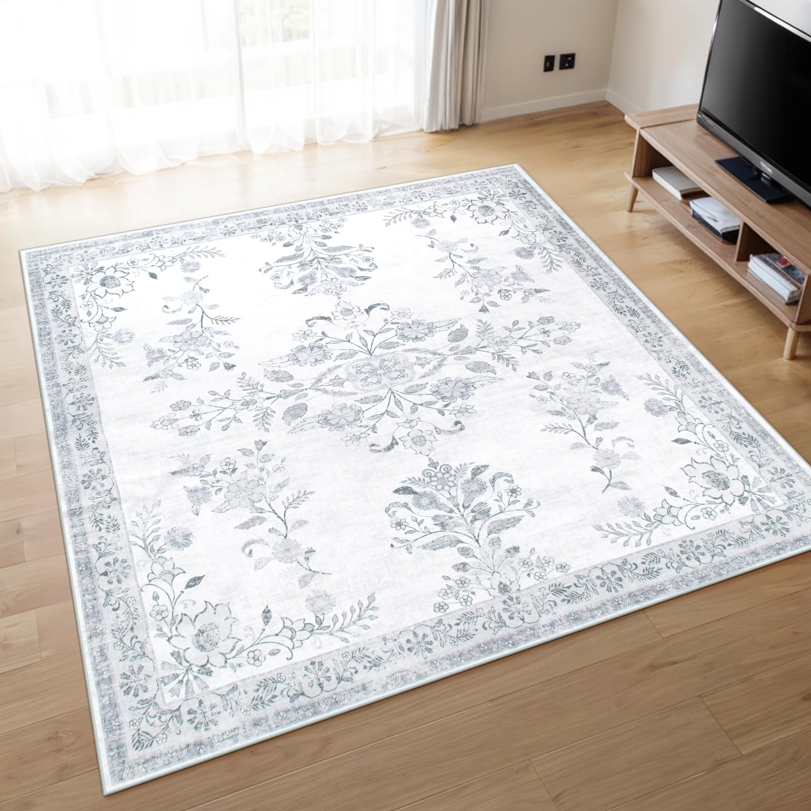 HAOCOO カーペット 2畳 185х185cm 正方形 ラグ 洗える オールシーズン適用 ペルシャ風 じゅうたん 滑り止め 低反発 防音 寝室 リビング ラグマット 抗菌防臭 耐磨耗性 花柄 ライ