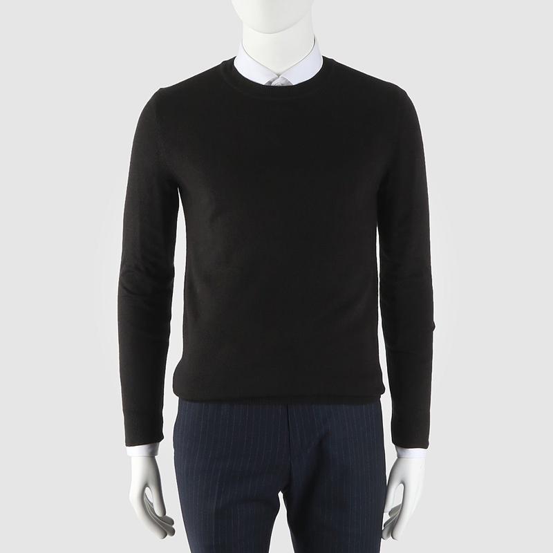 カシミアフィニッシングプルオーバーディープブラックラウンドニット